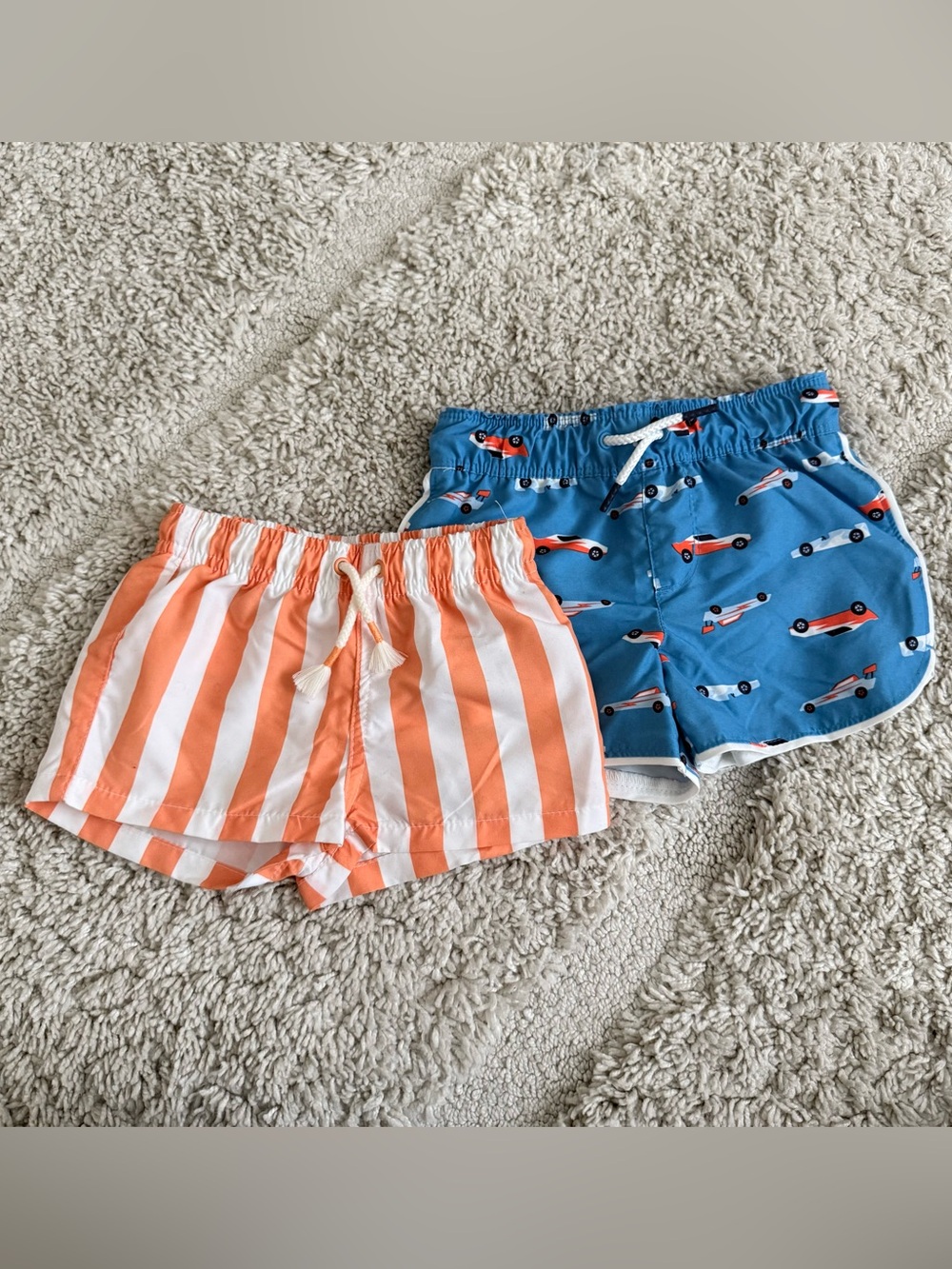 Boys Orange Stripe & Blue car print Swim Shorts - Zara / Cat & Jack